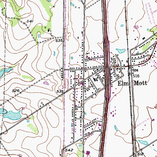 Topographic Map of Elm Mott Volunteer Fire Department, TX