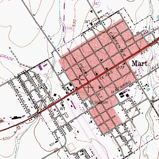 Topographic Map of Mart Volunteer Fire Department, TX