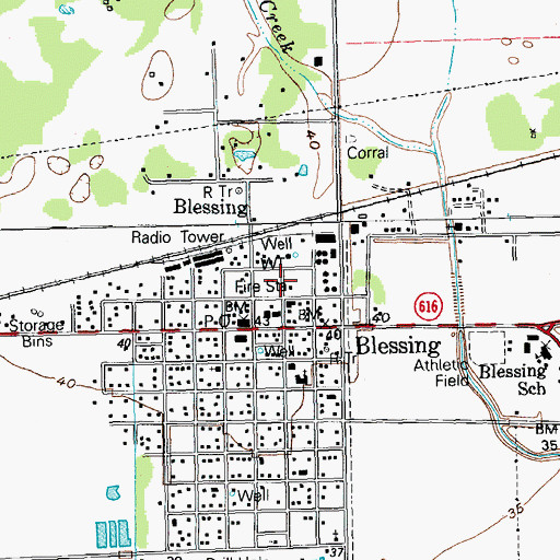 Topographic Map of Blessing Volunteer Fire Department, TX