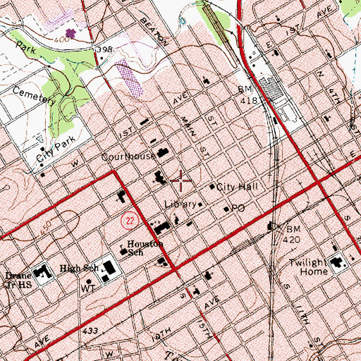 Topographic Map of Corsicana Fire Department Central Station, TX