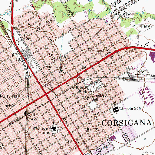 Topographic Map of Corsicana Fire Department Station 2, TX