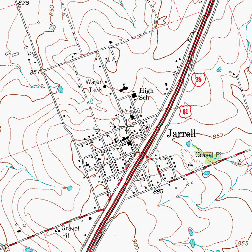 Topographic Map of Jarrell Volunteer Fire Department, TX