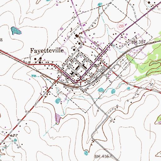Topographic Map of Fayetteville Volunteer Fire Department, TX