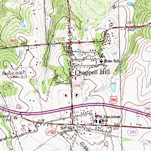 Topographic Map of Chappell Hil Volunteer Fire Department, TX
