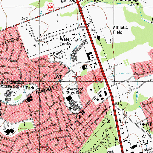 Topographic Map of Jollyville Volunteer Fire Department, TX