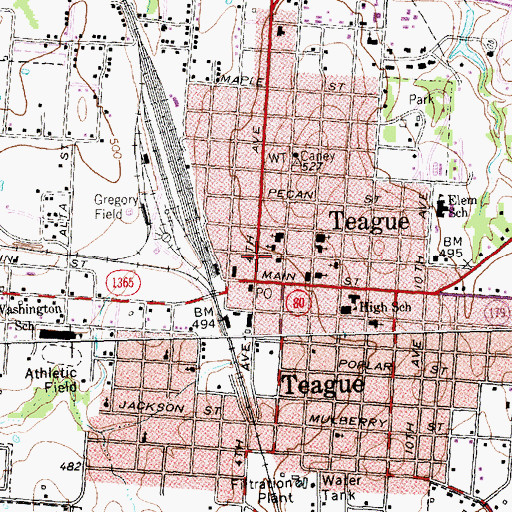 Topographic Map of Teague Volunteer Fire Department, TX