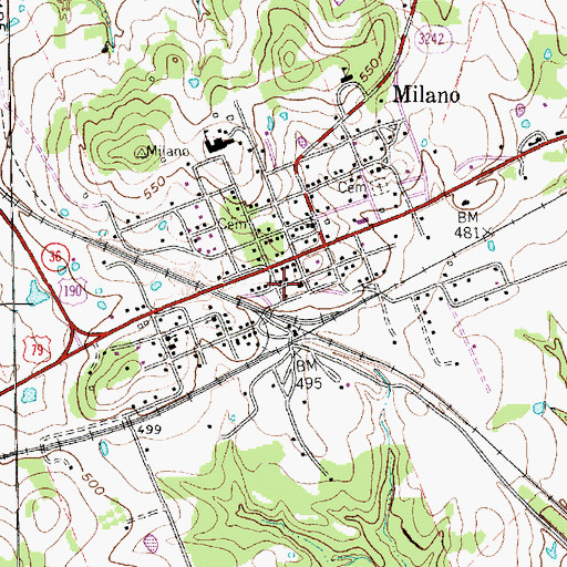 Topographic Map of Milano Volunteer Fire Department, TX