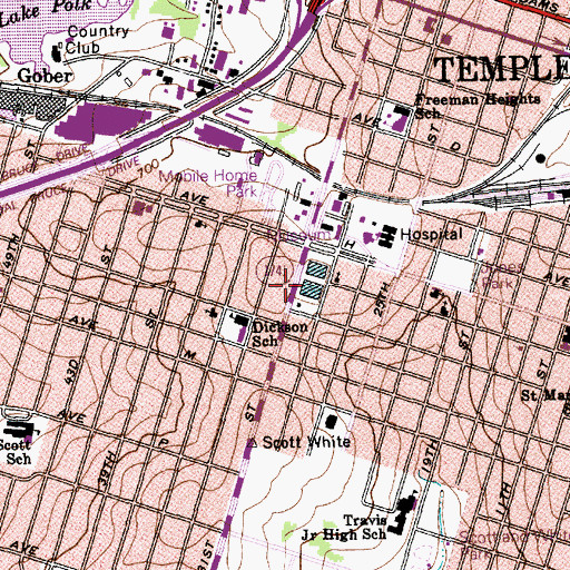 Topographic Map of Temple Fire Training Academy, TX