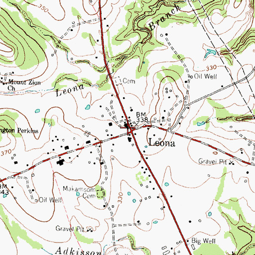 Topographic Map of Leona Volunteer Fire Department, TX