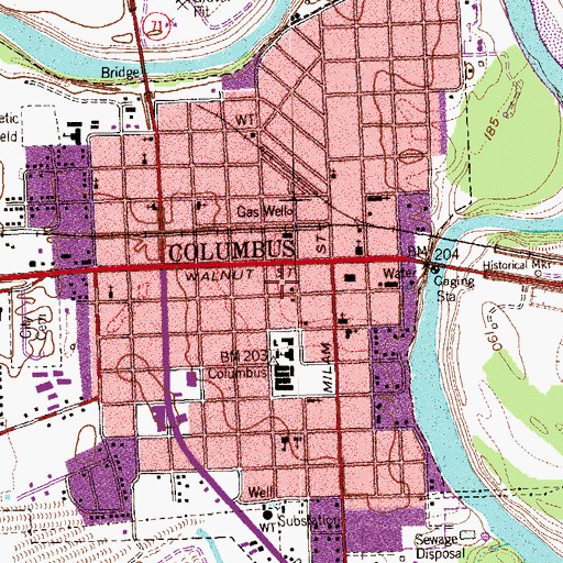 Topographic Map of Columbus Volunteer Fire Department, TX
