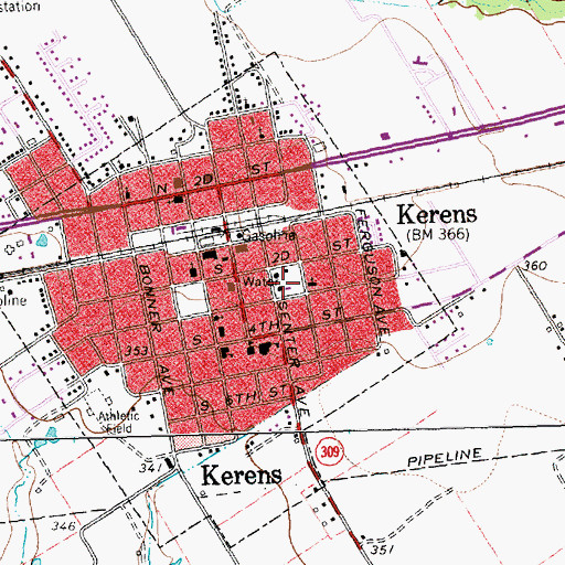 Topographic Map of Kerens Volunteer Fire Department, TX
