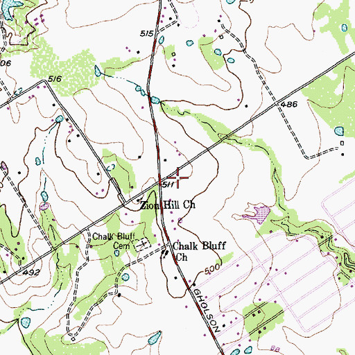 Topographic Map of Chalk Bluff Volunteer Fire Department, TX