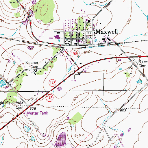 Topographic Map of Maxwell Volunteer Fire Department, TX