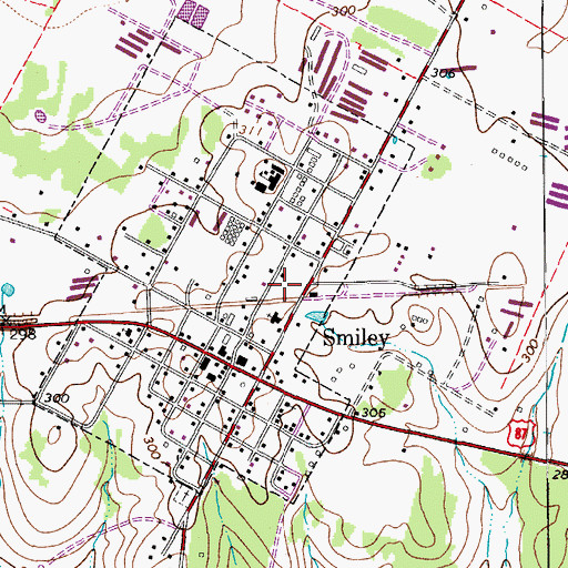 Topographic Map of Smiley Volunteer Fire Department, TX