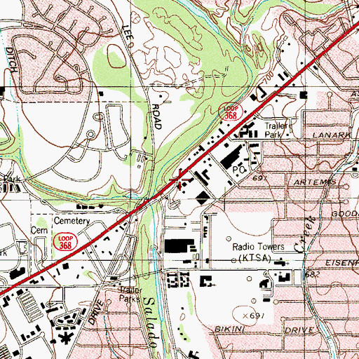 Topographic Map of San Antonio Fire Department Station 24, TX