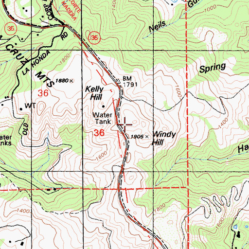 Topographic Map of Windy Hill, CA