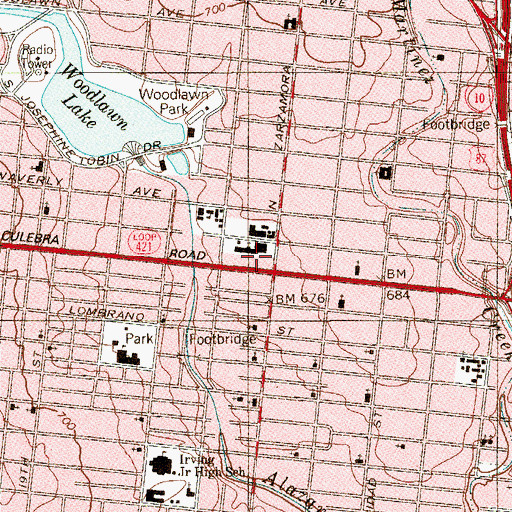Topographic Map of San Antonio Fire Department Station 10, TX