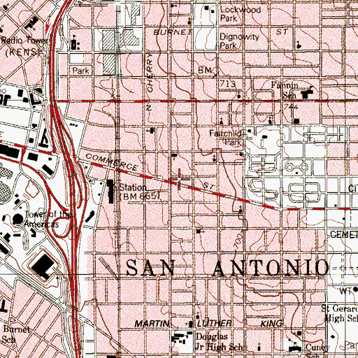 Topographic Map of San Antonio Fire Department Station 3, TX