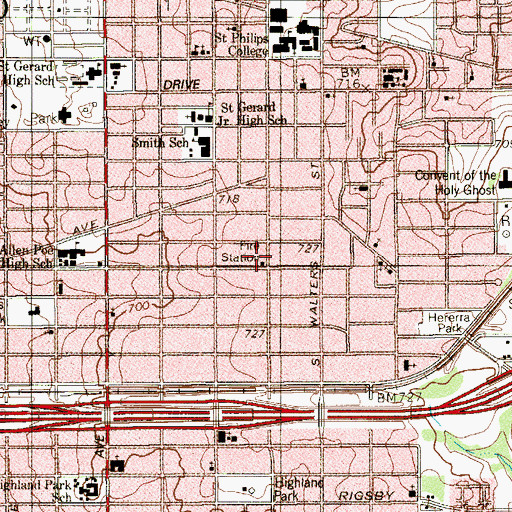 Topographic Map of San Antonio Fire Department Station 9, TX