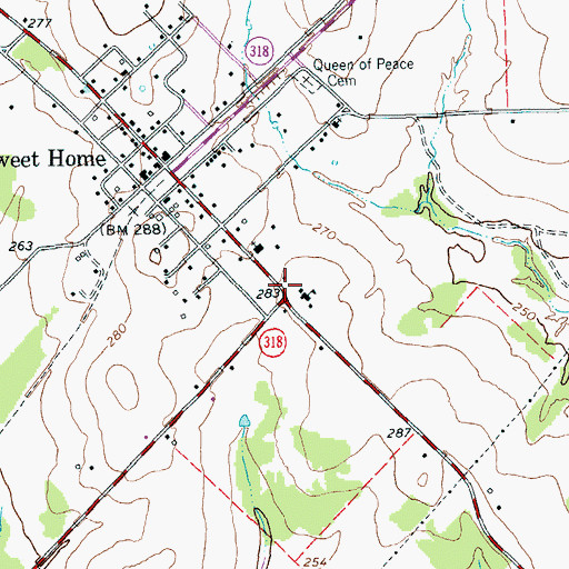 Topographic Map of Sweet Home Volunteer Fire Department, TX
