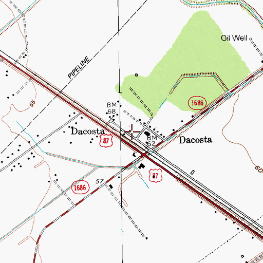 Topographic Map of Dacosta Volunteer Fire Department, TX