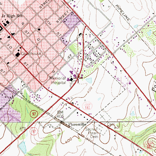 Topographic Map of Floresville Volunteer Fire Department, TX