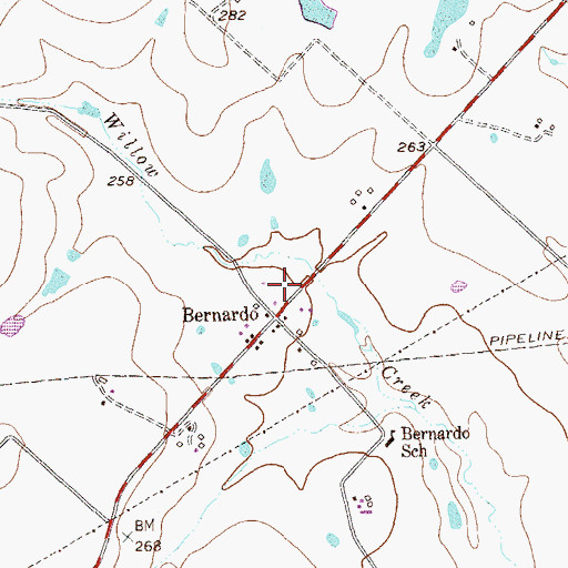 Topographic Map of Bernardo Volunteer Fire Department, TX