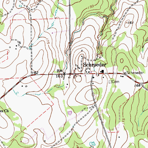Topographic Map of Schroeder Volunteer Fire Department, TX