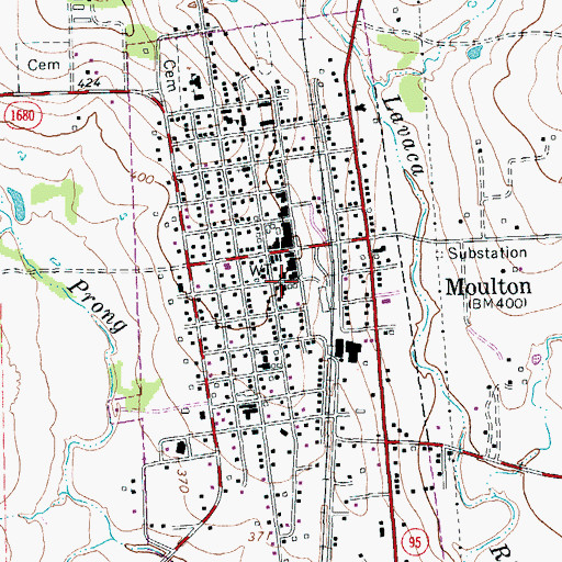 Topographic Map of Moulton Volunteer Fire Department, TX