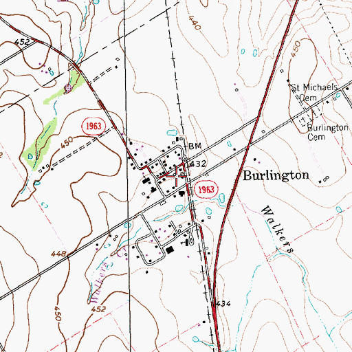 Topographic Map of Burlington Volunteer Fire Department, TX