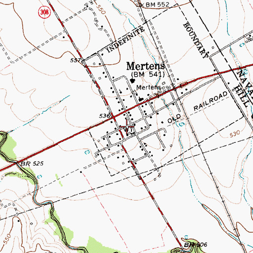 Topographic Map of Mertens Volunteer Fire Department, TX
