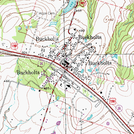 Topographic Map of Buckholts Volunteer Fire Department, TX