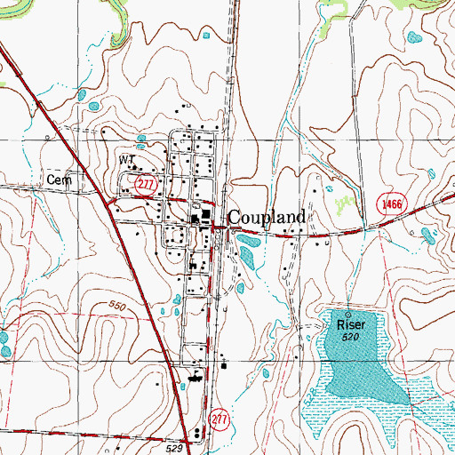 Topographic Map of Coupland Volunteer Fire Department, TX