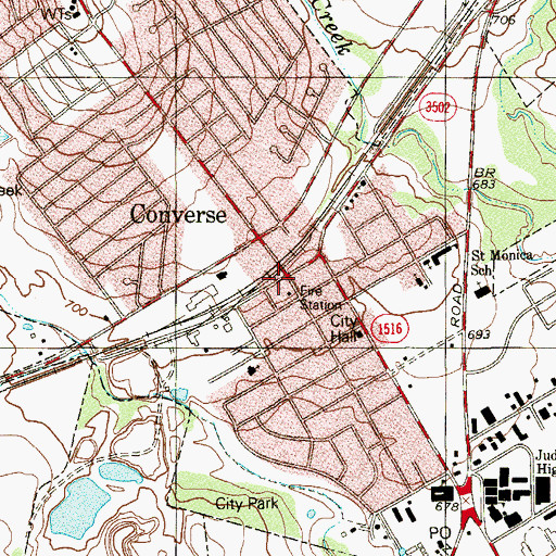 Topographic Map of Converse Fire Department, TX