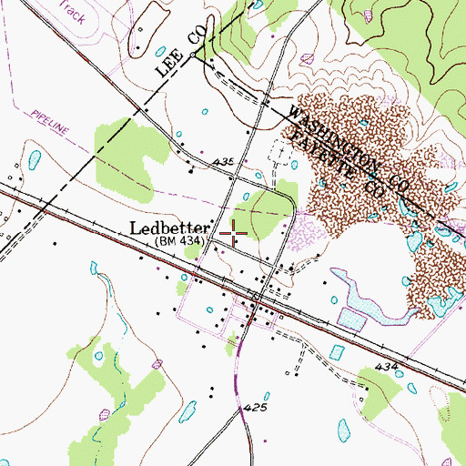 Topographic Map of Ledbetter Volunteer Fire Department, TX