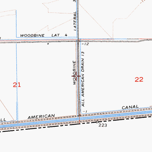 Topographic Map of All American Drain Thirteen, CA