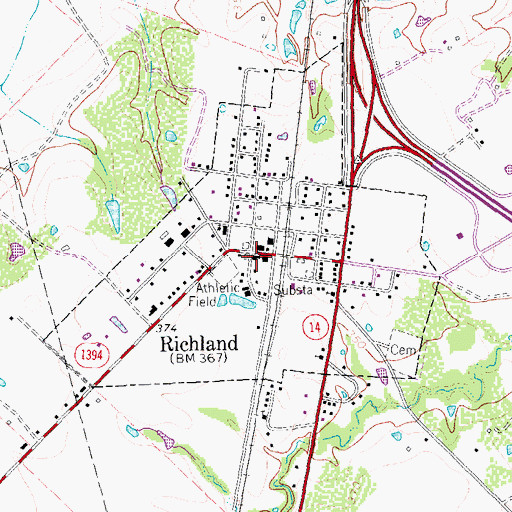 Topographic Map of Richland Volunteer Fire Department, TX