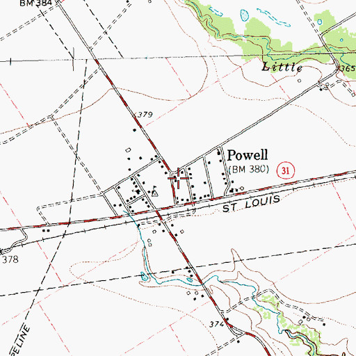 Topographic Map of Powell Volunteer Fire Department, TX