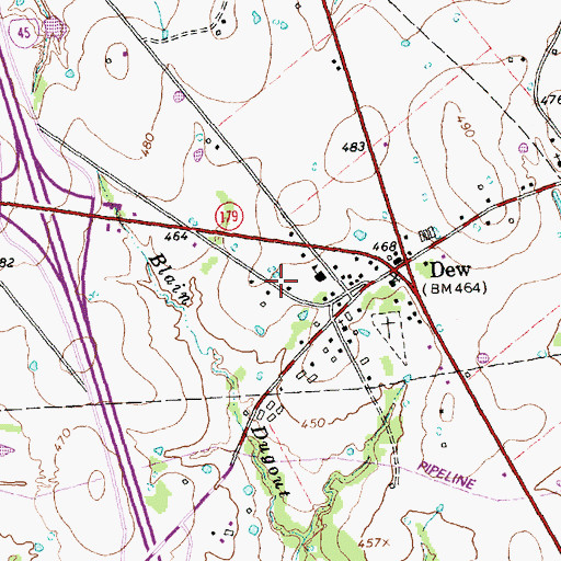 Topographic Map of Dew Volunteer Fire Department, TX