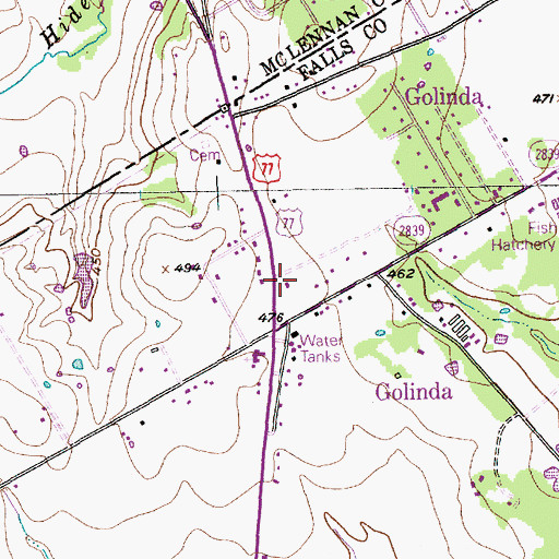 Topographic Map of Golinda Volunteer Fire Department, TX