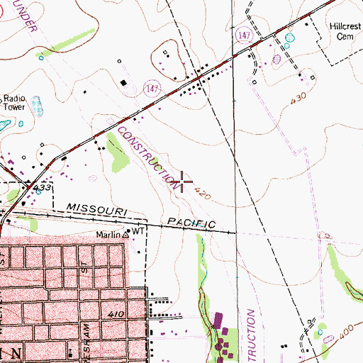 Topographic Map of Marlin Volunteer Fire Department, TX