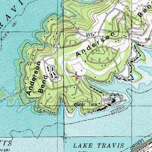 Topographic Map of North Lake Travis Fire and Rescue Station 105, TX