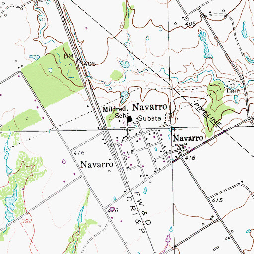 Topographic Map of Navarro Volunteer Fire Department, TX