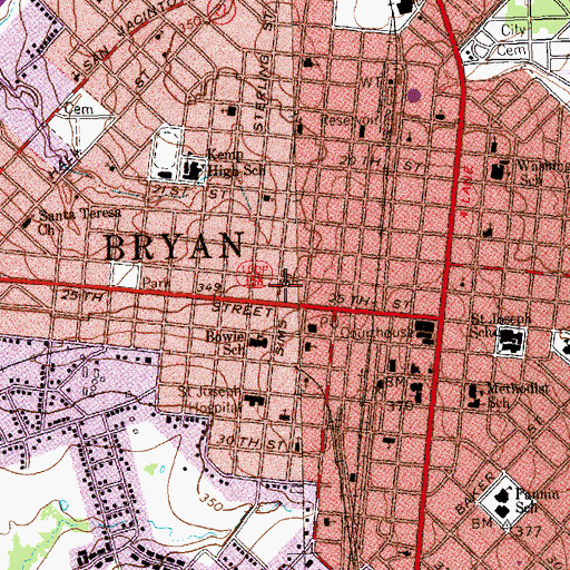 Topographic Map of Bryan Fire Department Station 1, TX