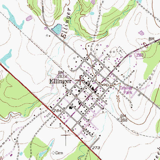 Topographic Map of Ellinger Volunteer Fire Department, TX