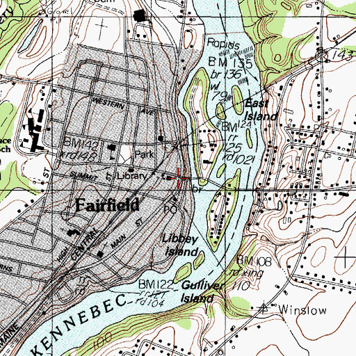 Topographic Map of Fairfield Fire Department Station 1, ME