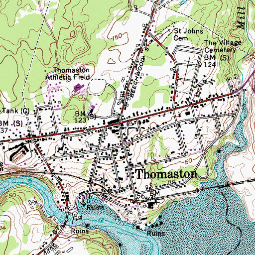 Topographic Map of Thomaston Fire Station, ME