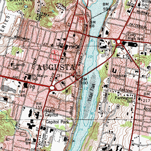 Topographic Map of Augusta Fire Department Central Station, ME