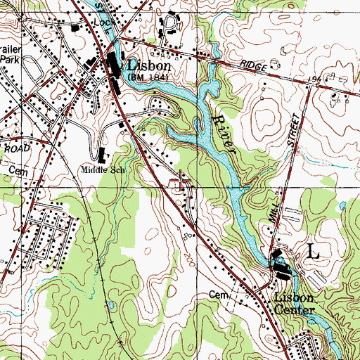 Topographic Map of Lisbon Fire Department Headquarters, ME