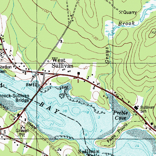 Topographic Map of Sullivan Volunteer Fire Department Barbara Davis Station, ME